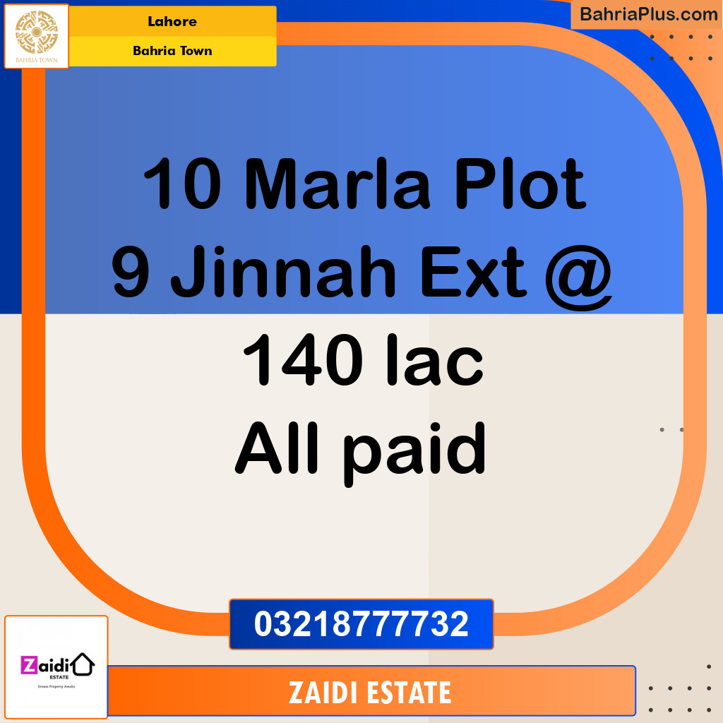 10 Marla Residential Plot for Sale in Bahria Town, Lahore - (BP-239577)