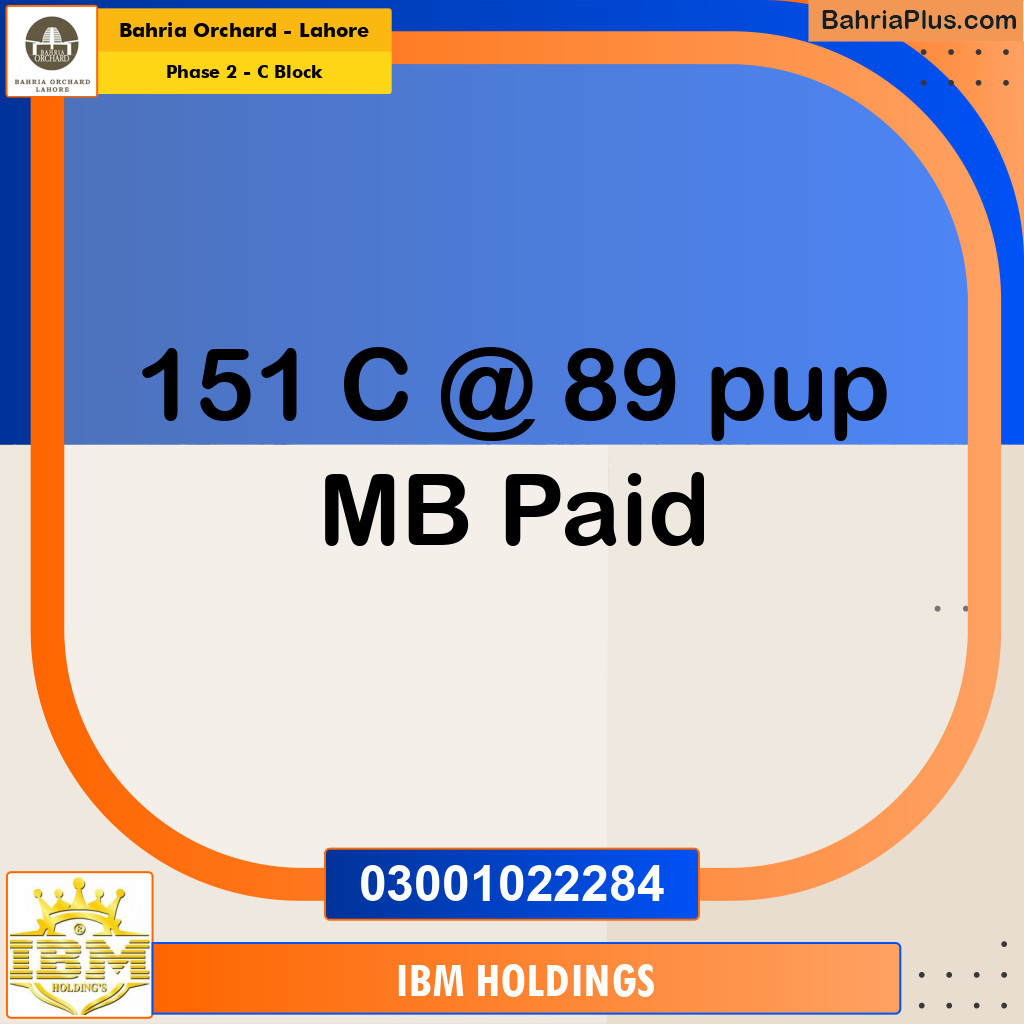 8 Marla Residential Plot for Sale in Phase 2 - C Block -  Bahria Orchard, Lahore - (BP-239597)