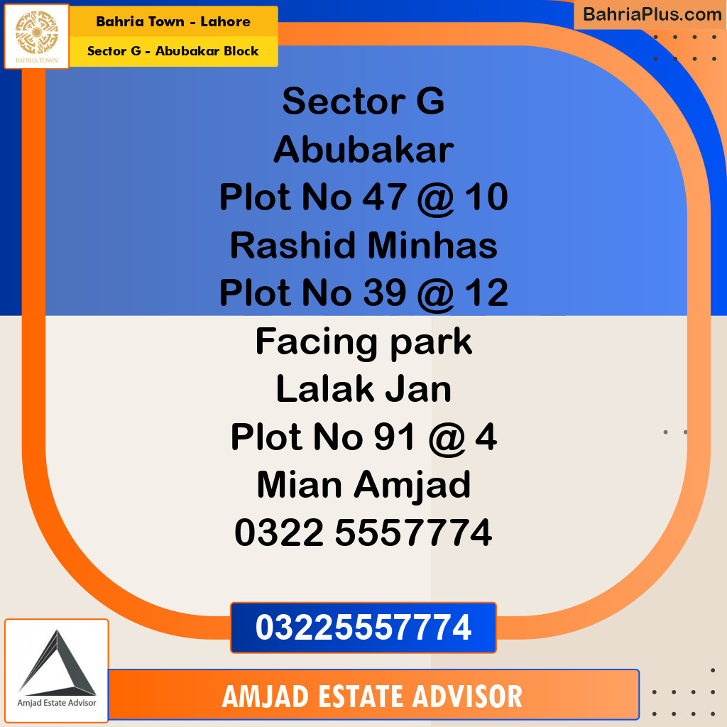 Residential Plot for Sale in Sector G - Abubakar Block -  Bahria Town, Lahore - (BP-239647)