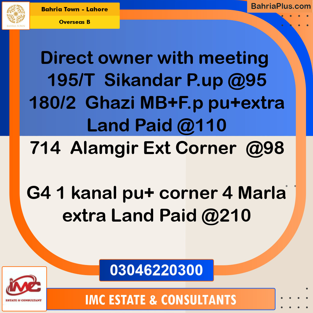 Residential Plot for Sale in Overseas B -  Bahria Town, Lahore - (BP-239655)
