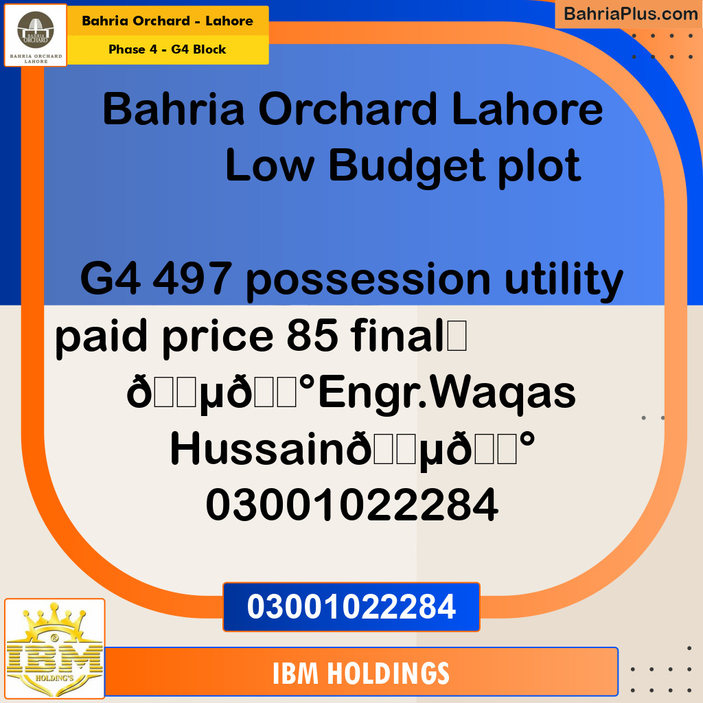 10 Marla Residential Plot for Sale in Phase 4 - G4 Block -  Bahria Orchard, Lahore - (BP-239703)