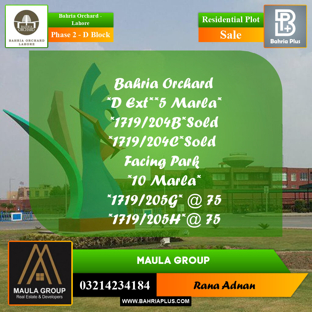 Residential Plot for Sale in Phase 2 - D Block -  Bahria Orchard, Lahore - (BP-239713)
