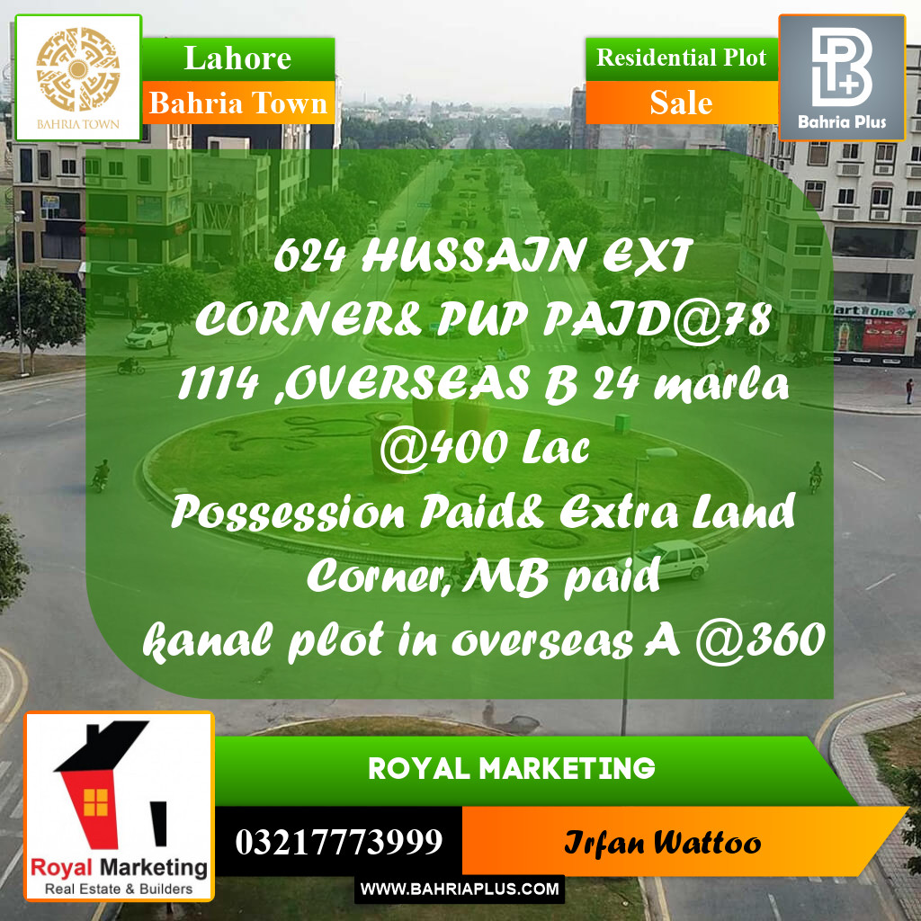 Residential Plot for Sale in Bahria Town, Lahore - (BP-239731)