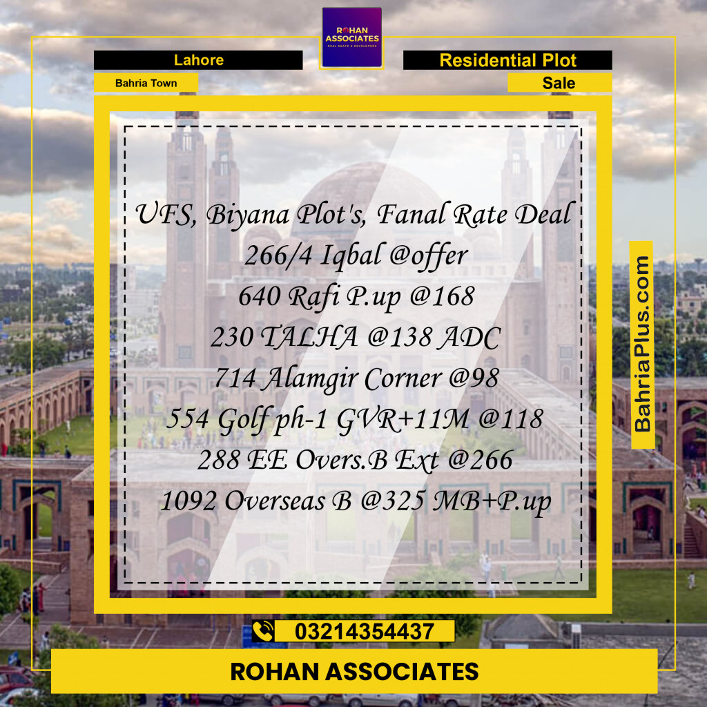 Residential Plot for Sale in Bahria Town, Lahore - (BP-239735)