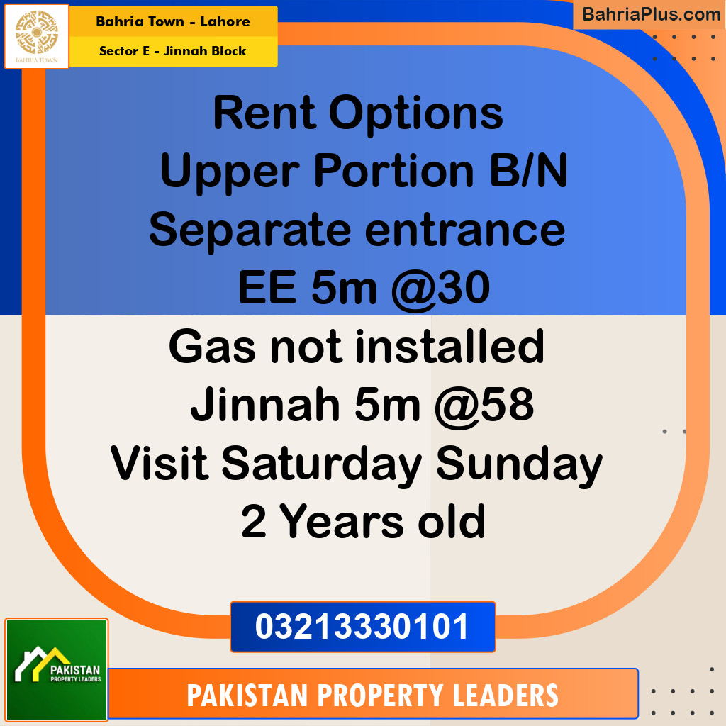 5 Marla Residential House for Rent in Sector E - Jinnah Block -  Bahria Town, Lahore - (BP-239777)
