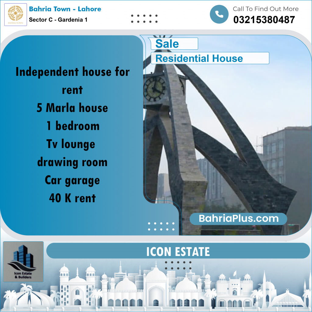 5 Marla Residential House for Sale in Sector C - Gardenia 1 -  Bahria Town, Lahore - (BP-239783)