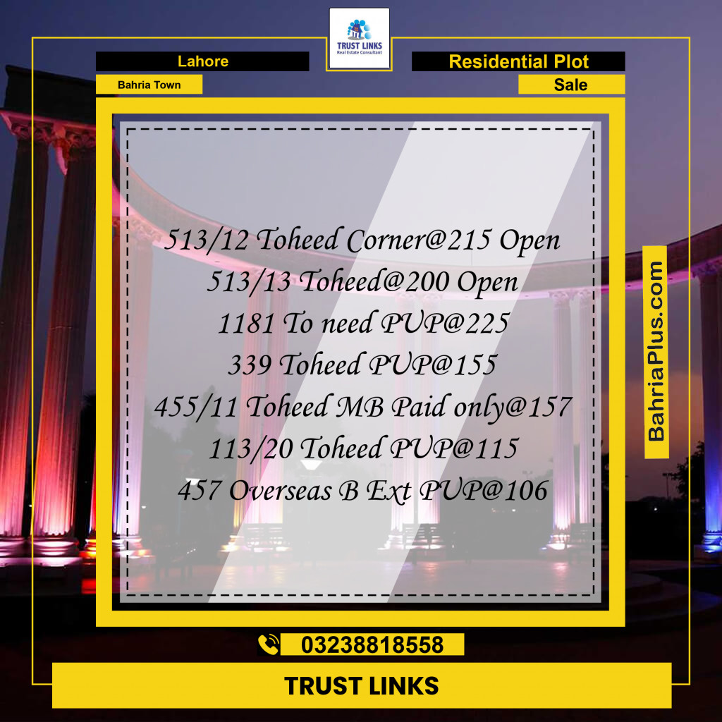 Residential Plot for Sale in Bahria Town, Lahore - (BP-239794)