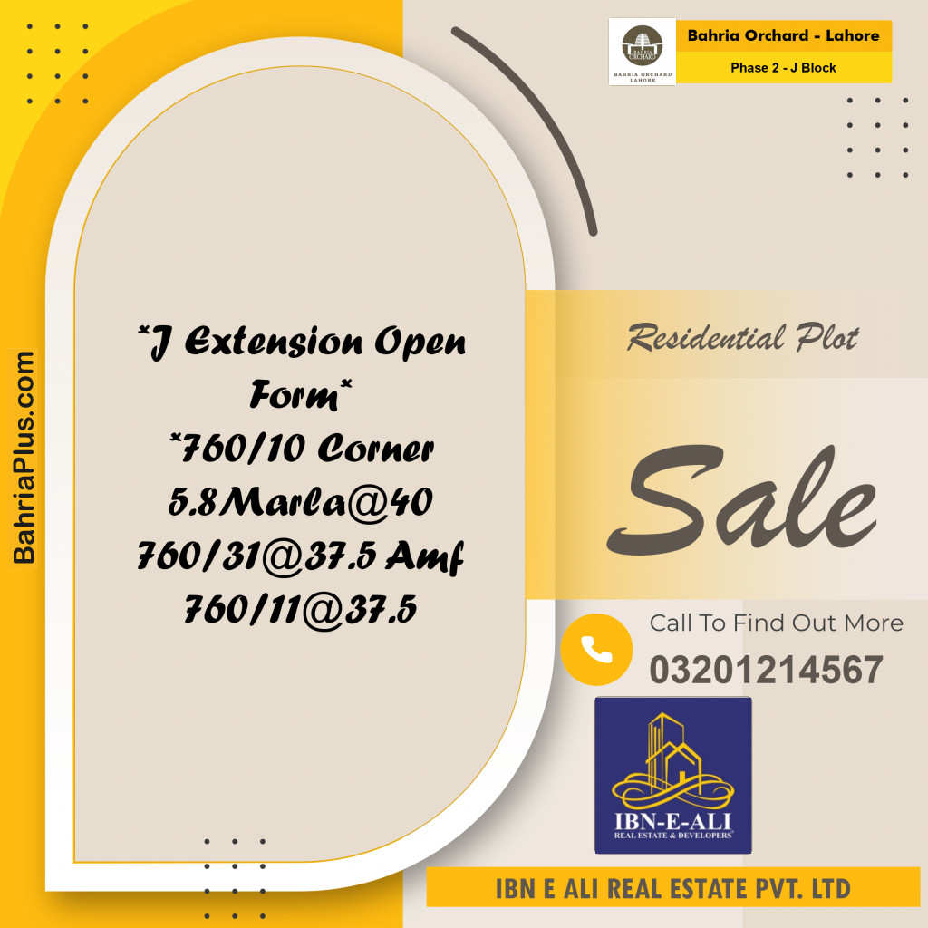 5 Marla Residential Plot for Sale in Phase 2 - J Block -  Bahria Orchard, Lahore - (BP-239804)