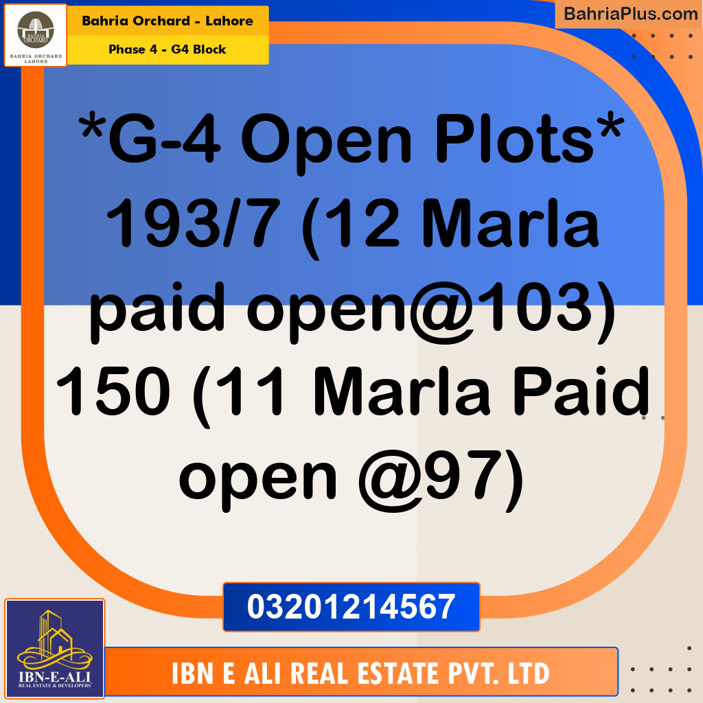 11 Marla Residential Plot for Sale in Phase 4 - G4 Block -  Bahria Orchard, Lahore - (BP-239806)