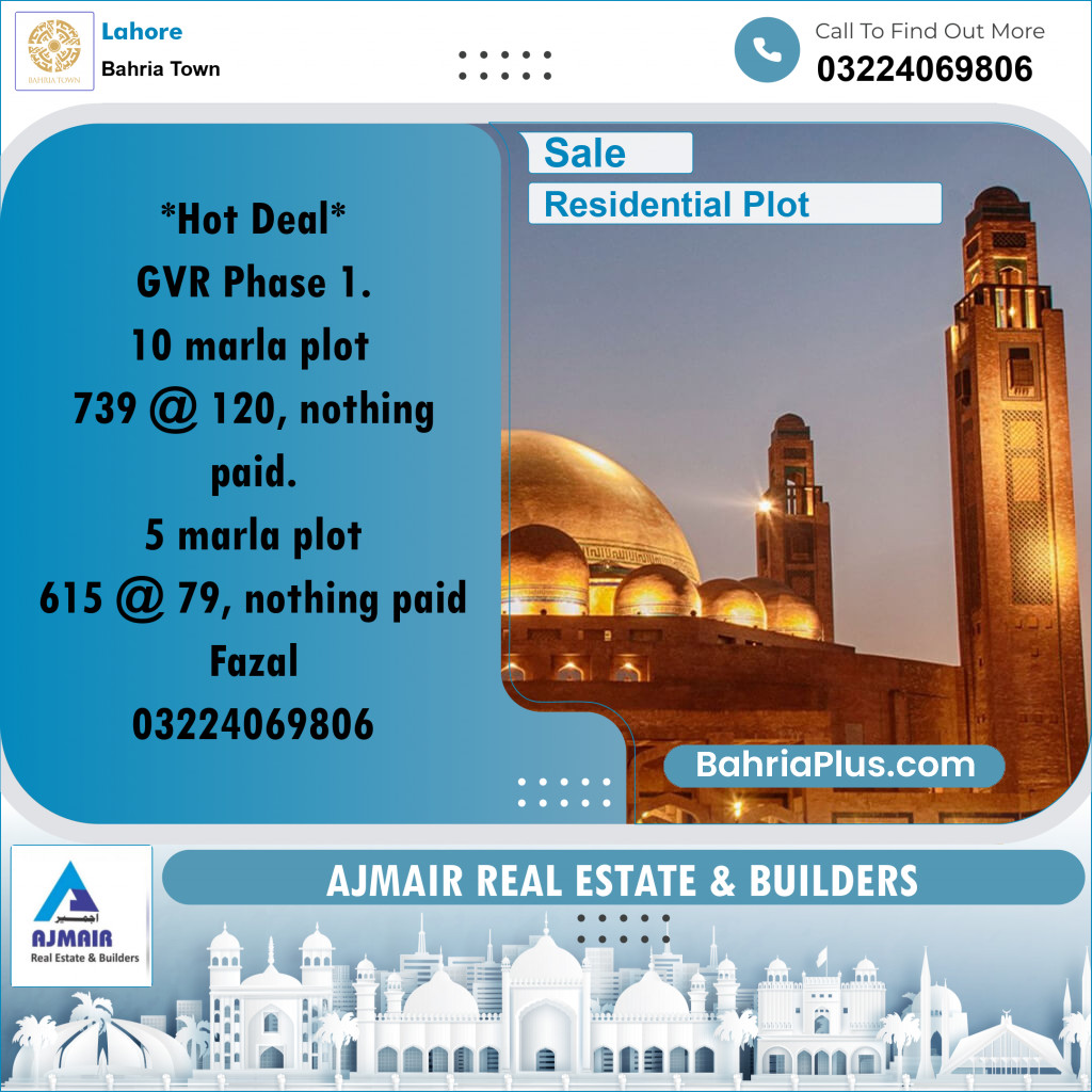 Residential Plot for Sale in Bahria Town, Lahore - (BP-239849)