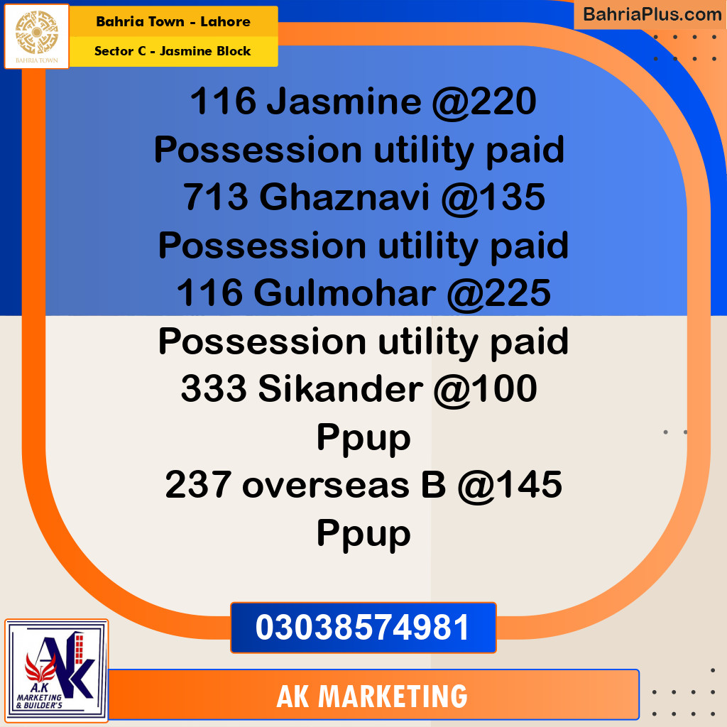 10 Marla Residential Plot for Sale in Sector C - Jasmine Block -  Bahria Town, Lahore - (BP-239883)