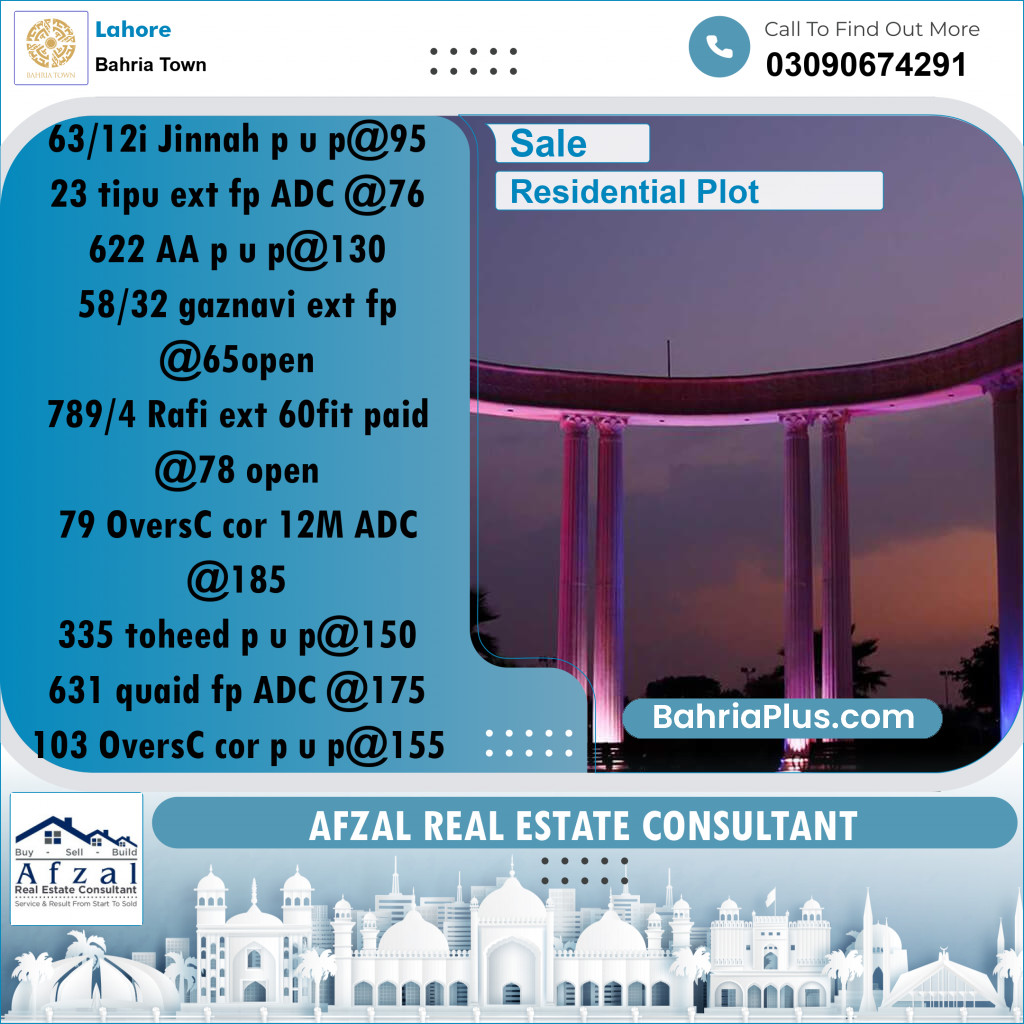 Residential Plot for Sale in Bahria Town, Lahore - (BP-239958)
