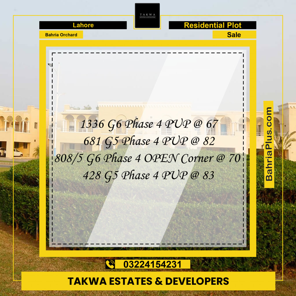 Residential Plot for Sale in Bahria Orchard, Lahore - (BP-239959)