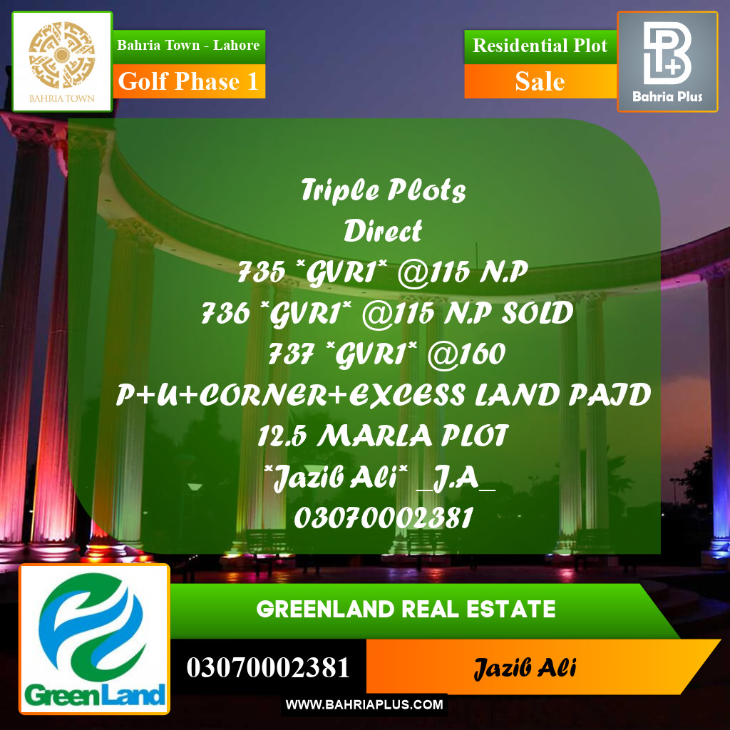 10 Marla Residential Plot for Sale in Golf Phase 1 -  Bahria Town, Lahore - (BP-239973)