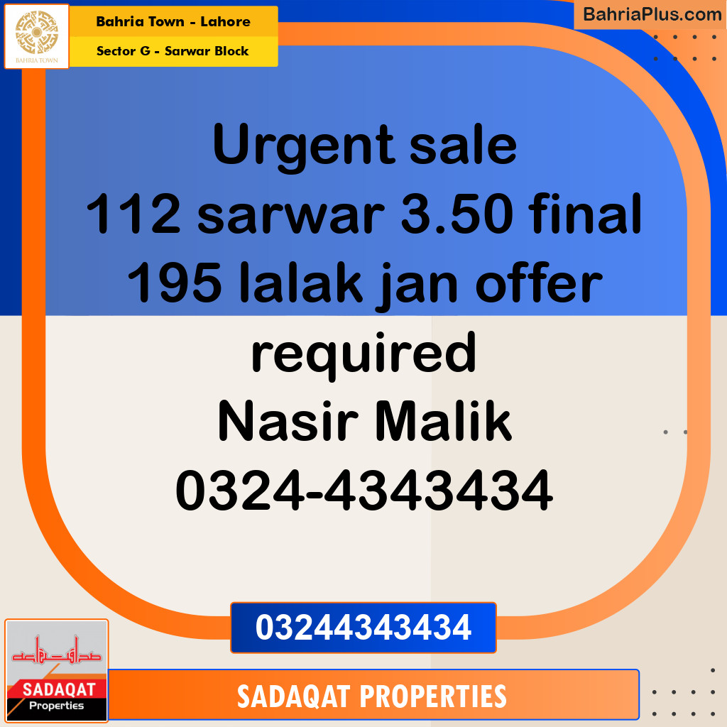 5 Marla Residential Plot for Sale in Sector G - Sarwar Block -  Bahria Town, Lahore - (BP-239976)