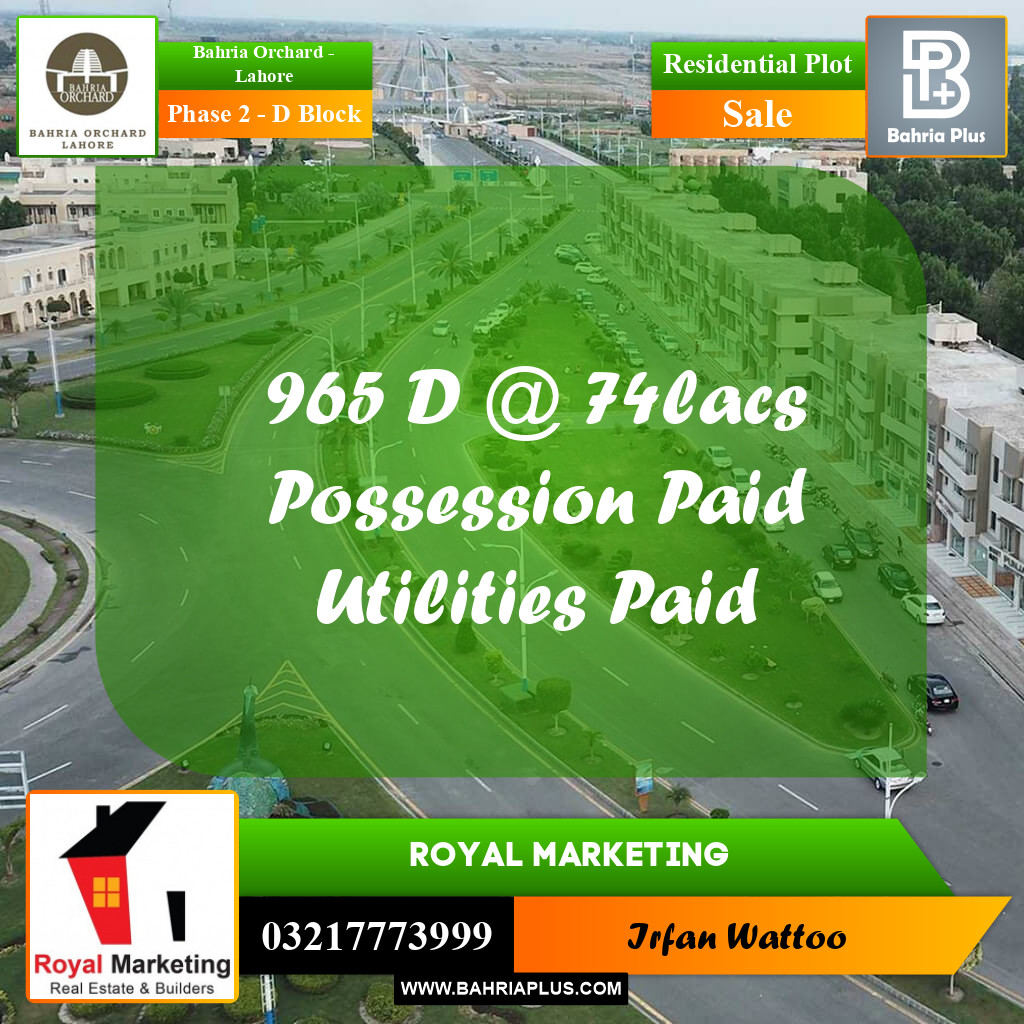 8 Marla Residential Plot for Sale in Phase 2 - D Block -  Bahria Orchard, Lahore - (BP-239981)