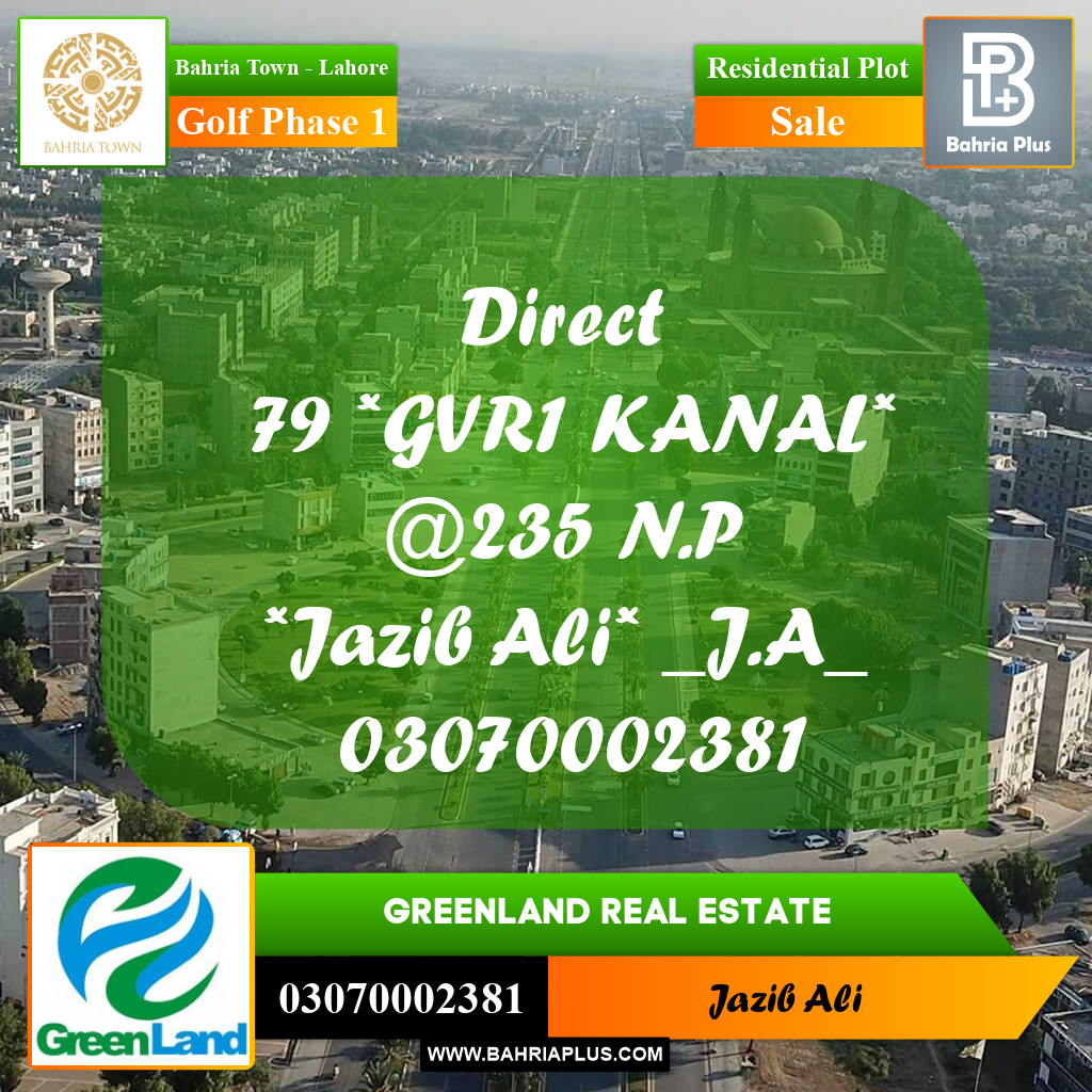 1 Kanal Residential Plot for Sale in Golf Phase 1 -  Bahria Town, Lahore - (BP-239982)