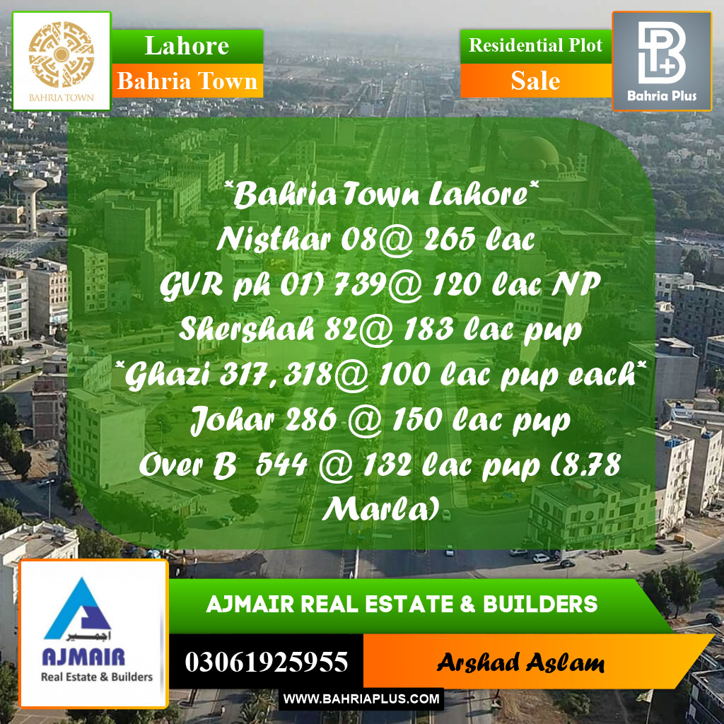 Residential Plot for Sale in Bahria Town, Lahore - (BP-239994)