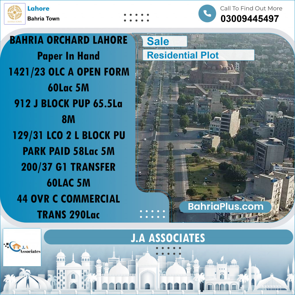 Residential Plot for Sale in Bahria Town, Lahore - (BP-240005)