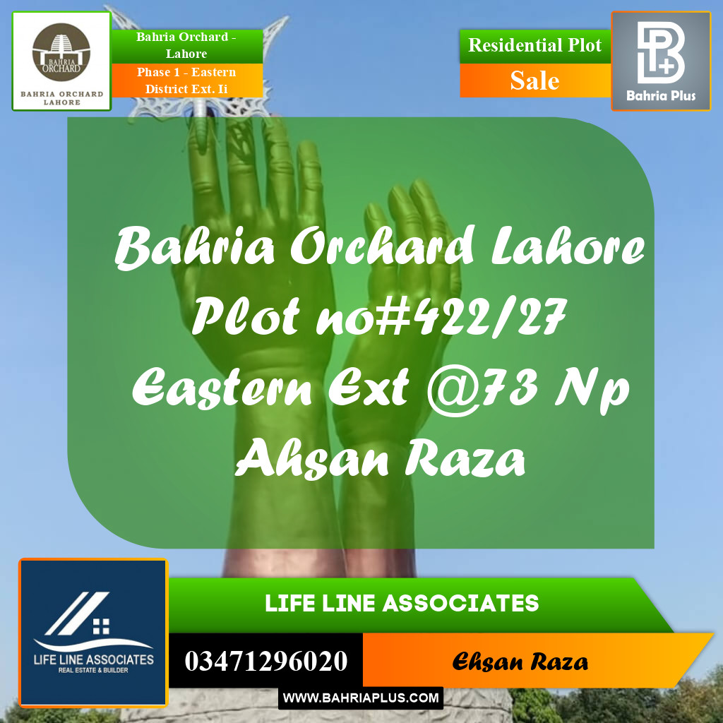 8 Marla Residential Plot for Sale in Phase 1 - Eastern District Ext. II -  Bahria Orchard, Lahore - (BP-240009)