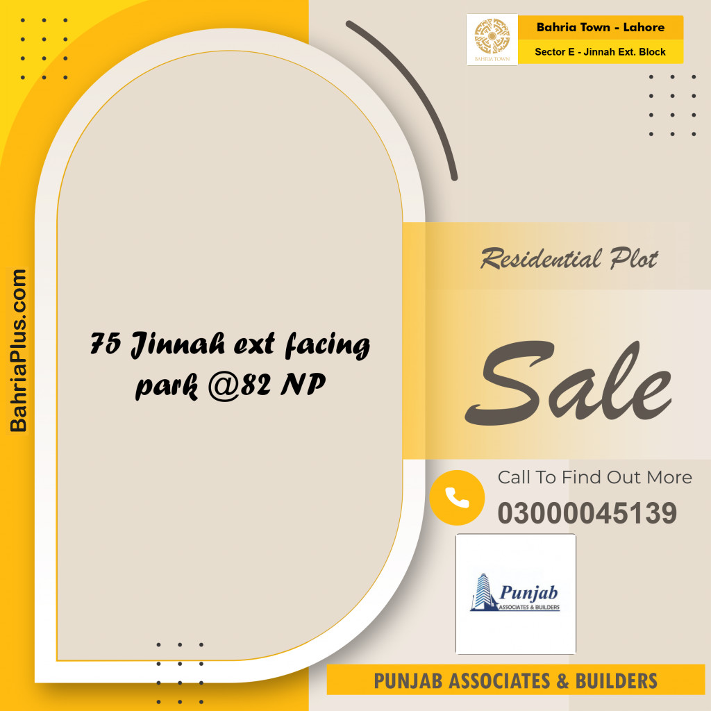 5 Marla Residential Plot for Sale in Sector E - Jinnah Ext. Block -  Bahria Town, Lahore - (BP-240026)