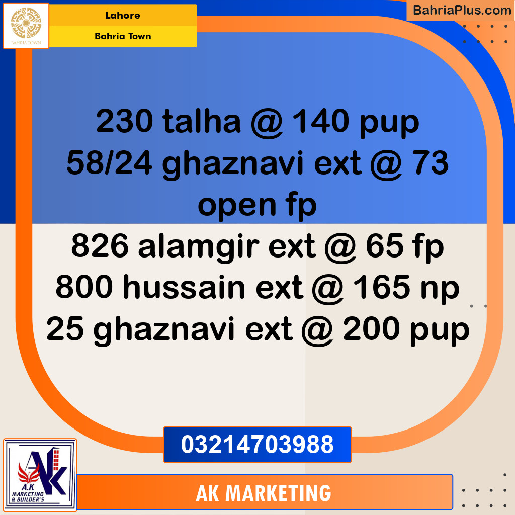 Residential Plot for Sale in Bahria Town, Lahore - (BP-240043)