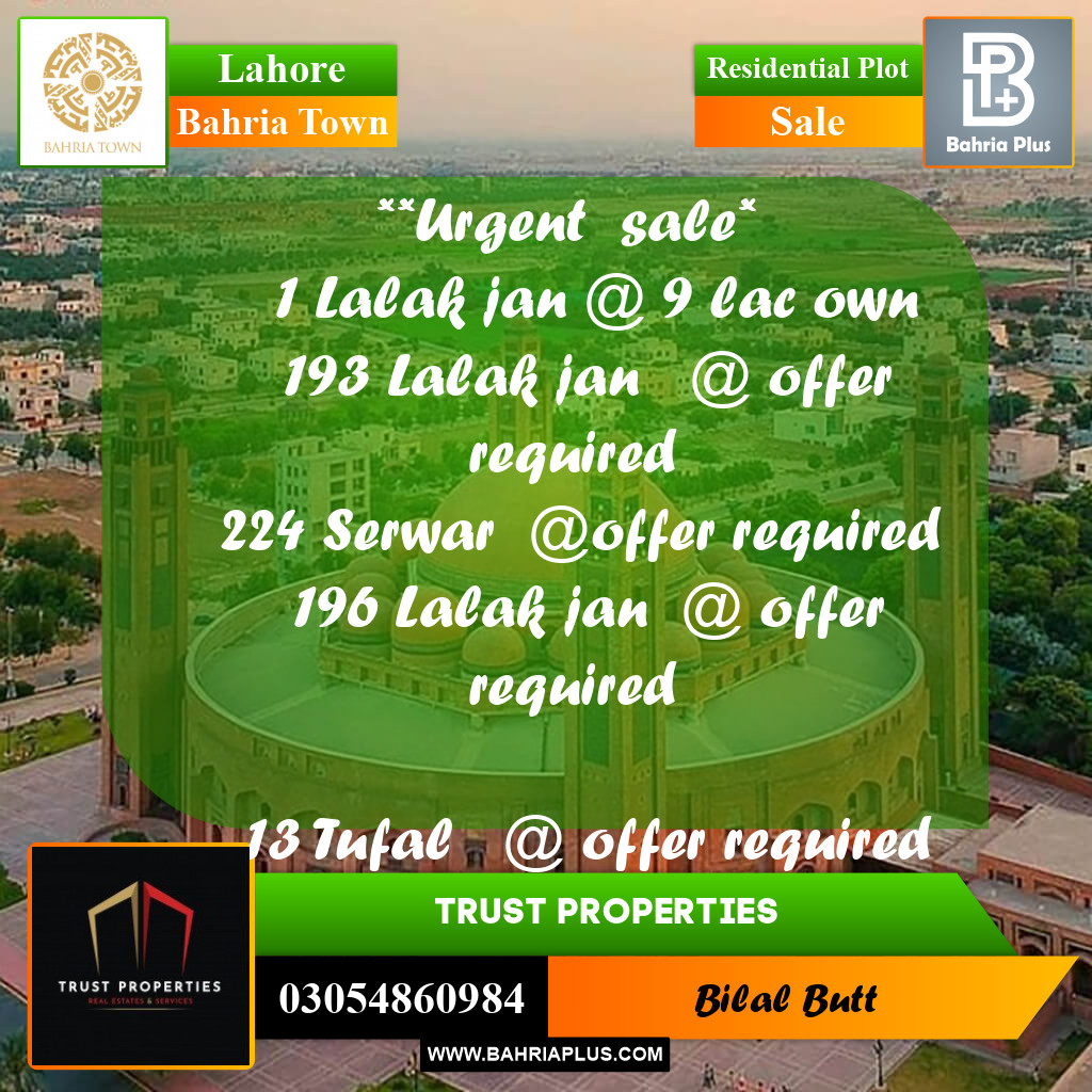 Residential Plot for Sale in Bahria Town, Lahore - (BP-240085)