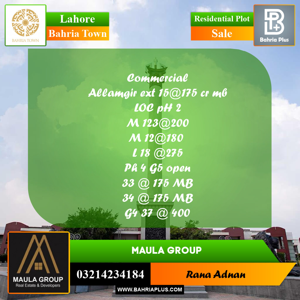 Residential Plot for Sale in Bahria Town, Lahore - (BP-240093)