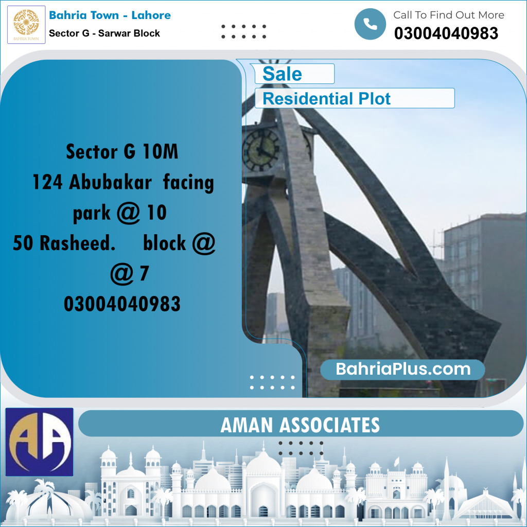 Residential Plot for Sale in Sector G - Sarwar Block -  Bahria Town, Lahore - (BP-240100)