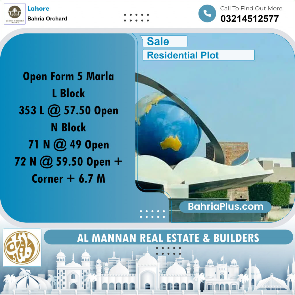 Residential Plot for Sale in Bahria Orchard, Lahore - (BP-240108)