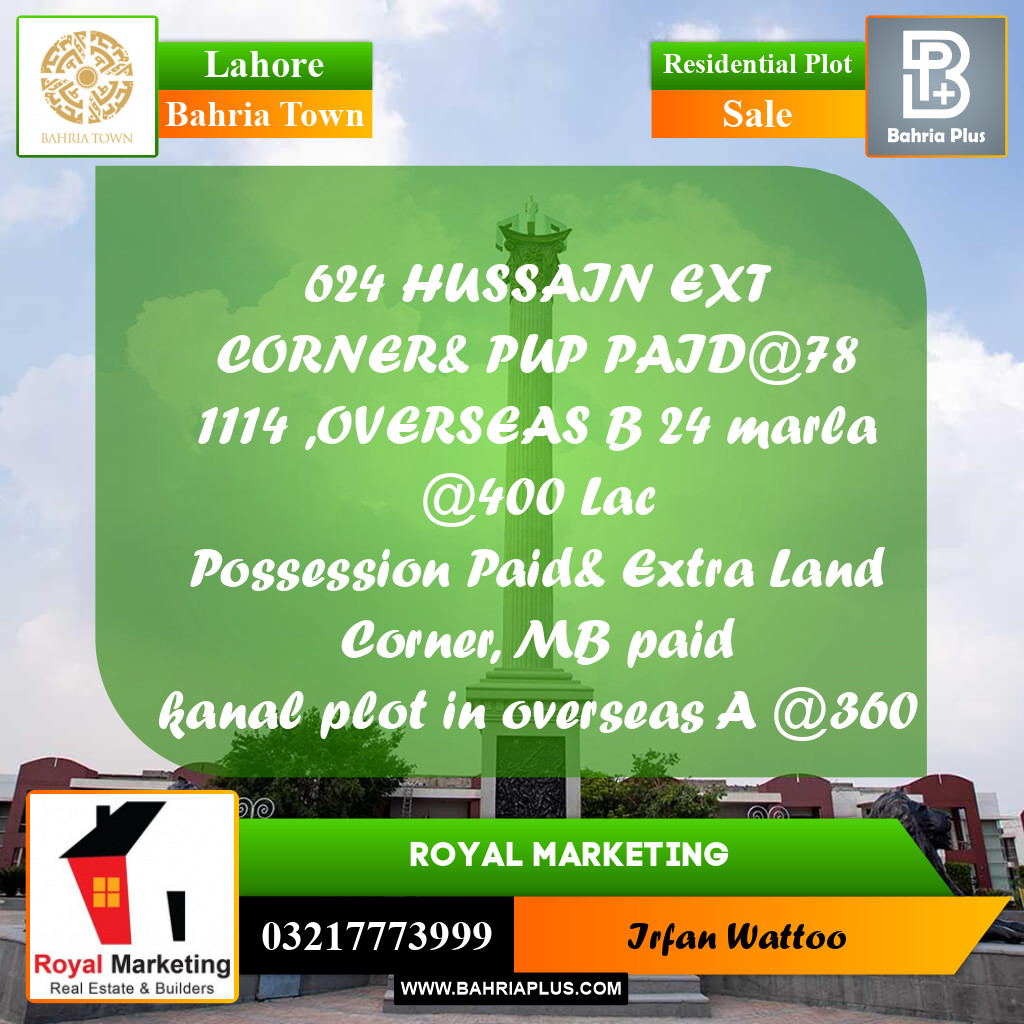 Residential Plot for Sale in Bahria Town, Lahore - (BP-240123)