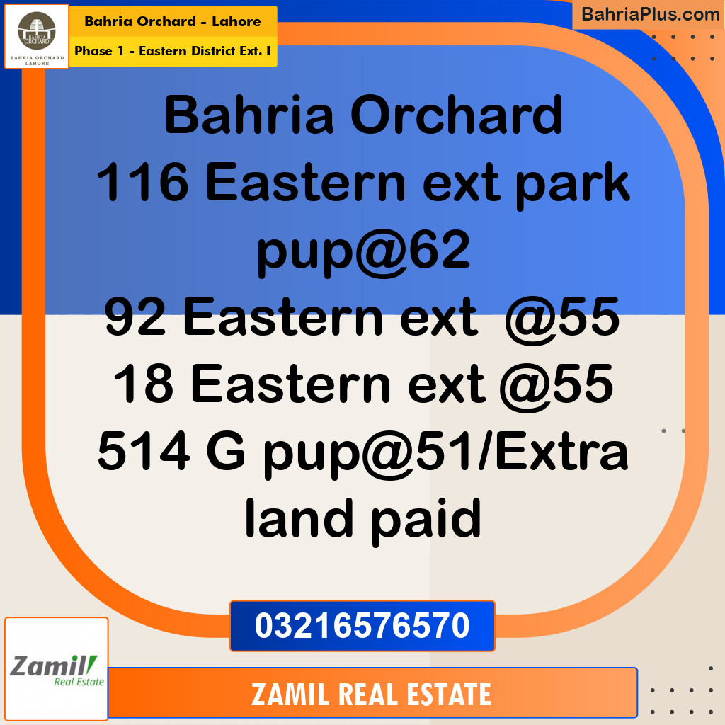 5 Marla Residential Plot for Sale in Phase 1 - Eastern District Ext. I -  Bahria Orchard, Lahore - (BP-240135)