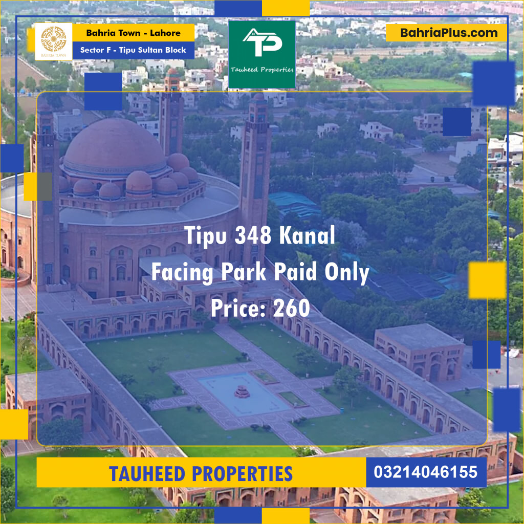 1 Kanal Residential Plot for Sale in Sector F - Tipu Sultan Block -  Bahria Town, Lahore - (BP-240154)