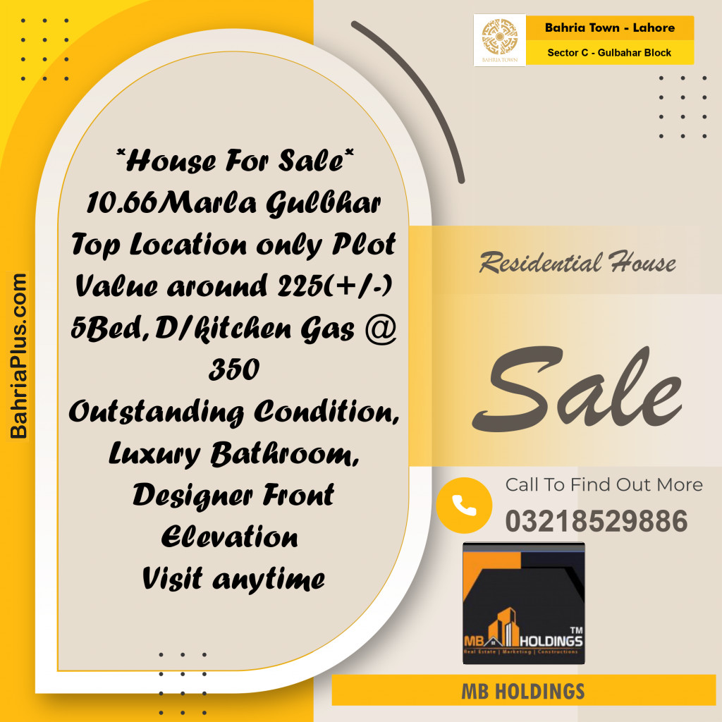 11 Marla Residential House for Sale in Sector C - Gulbahar Block -  Bahria Town, Lahore - (BP-240201)