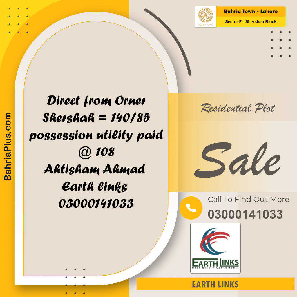 Residential Plot for Sale in Sector F - Shershah Block -  Bahria Town, Lahore - (BP-240213)