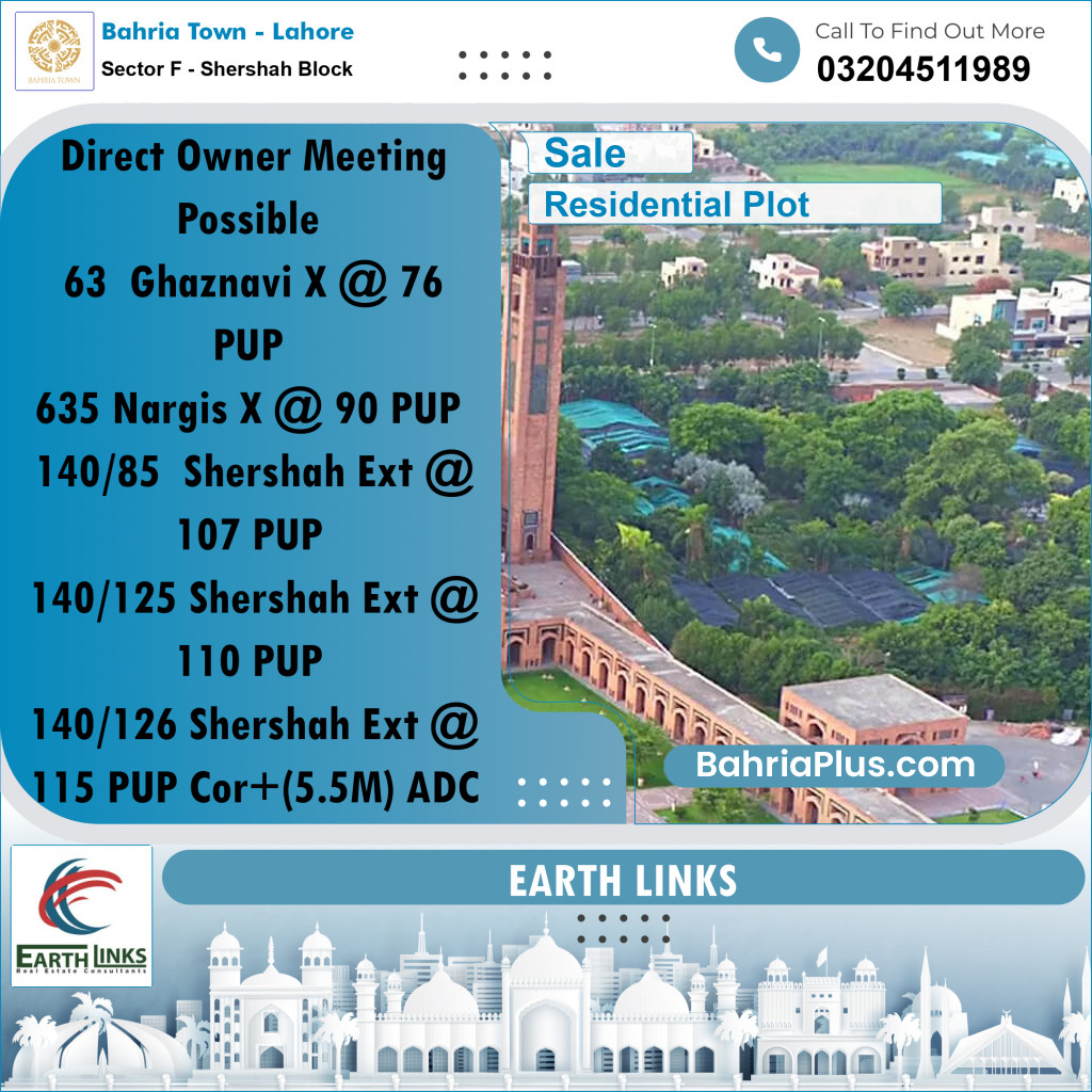 5 Marla Residential Plot for Sale in Sector F - Shershah Block -  Bahria Town, Lahore - (BP-240229)
