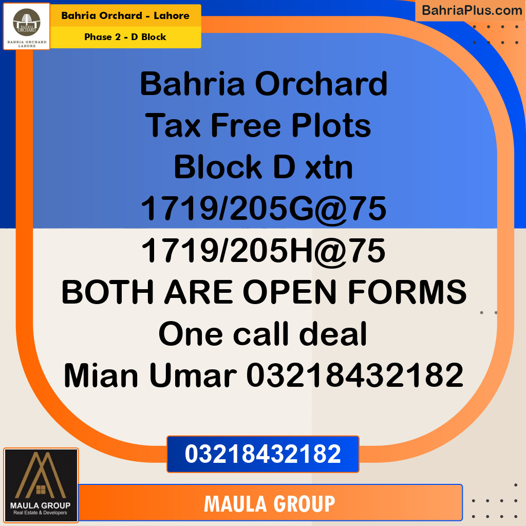 10 Marla Residential Plot for Sale in Phase 2 - D Block -  Bahria Orchard, Lahore - (BP-240282)