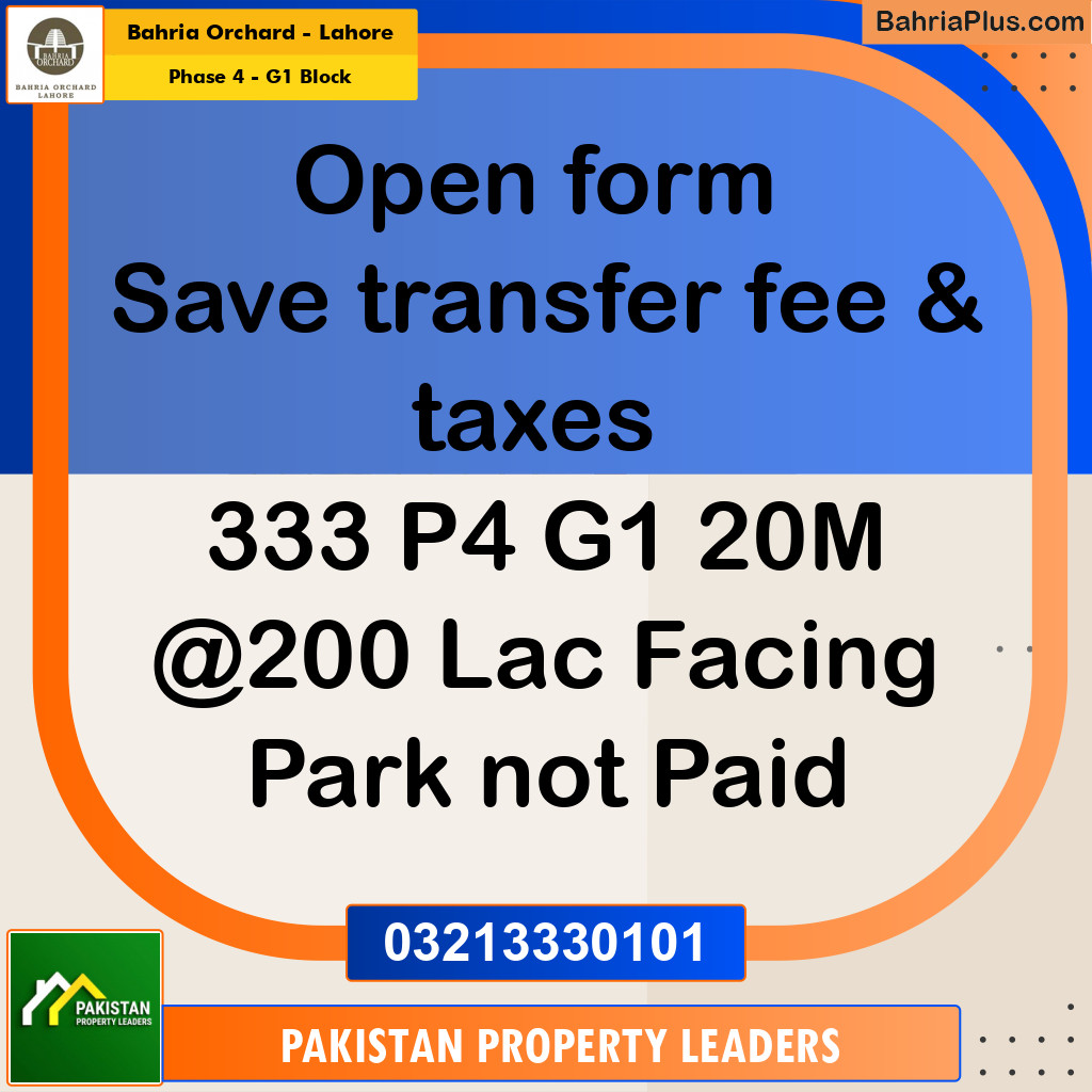 1 Kanal Residential Plot for Sale in Phase 4 - G1 Block -  Bahria Orchard, Lahore - (BP-240303)