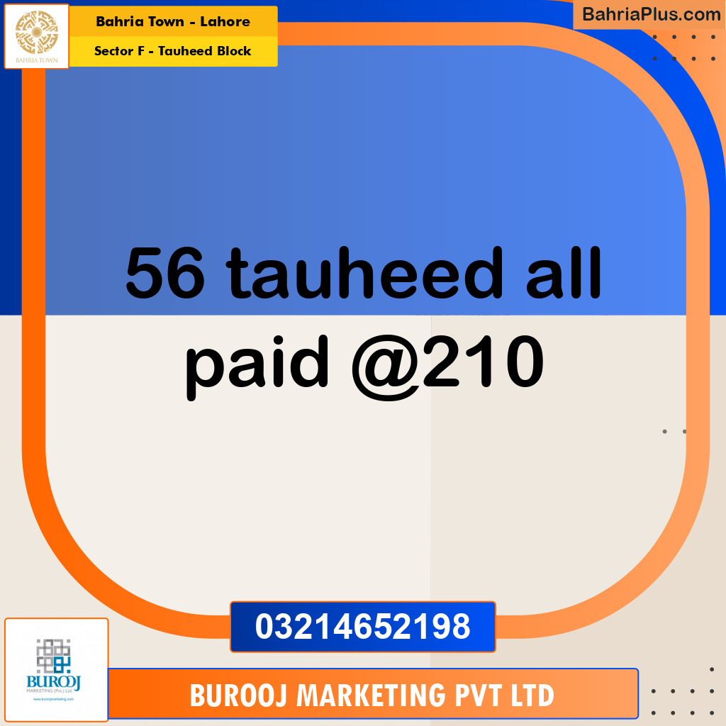 1 Kanal Residential Plot for Sale in Sector F - Tauheed Block -  Bahria Town, Lahore - (BP-240313)