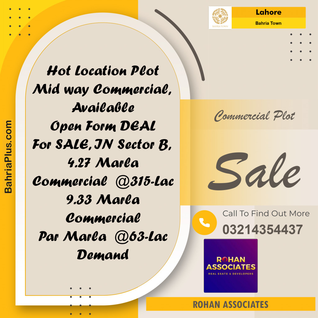 9 Marla Commercial Plot for Sale in Bahria Town, Lahore - (BP-240352)