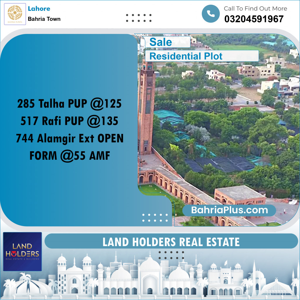 10 Marla Residential Plot for Sale in Bahria Town, Lahore - (BP-240370)