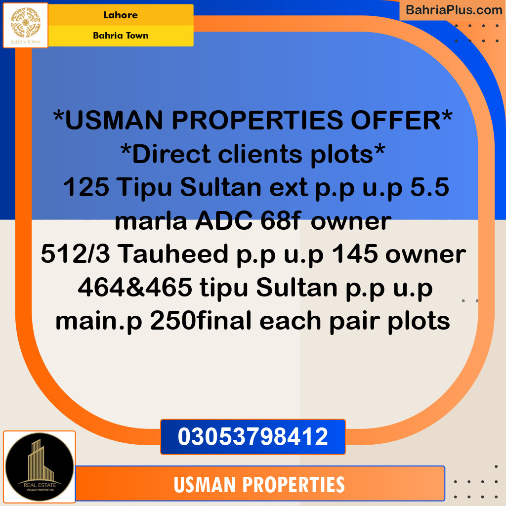 Residential Plot for Sale in Bahria Town, Lahore - (BP-240371)