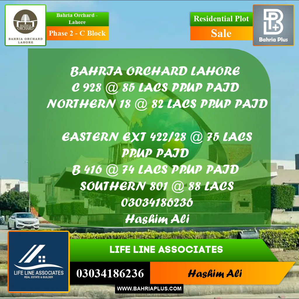 8 Marla Residential Plot for Sale in Phase 2 - C Block -  Bahria Orchard, Lahore - (BP-240378)