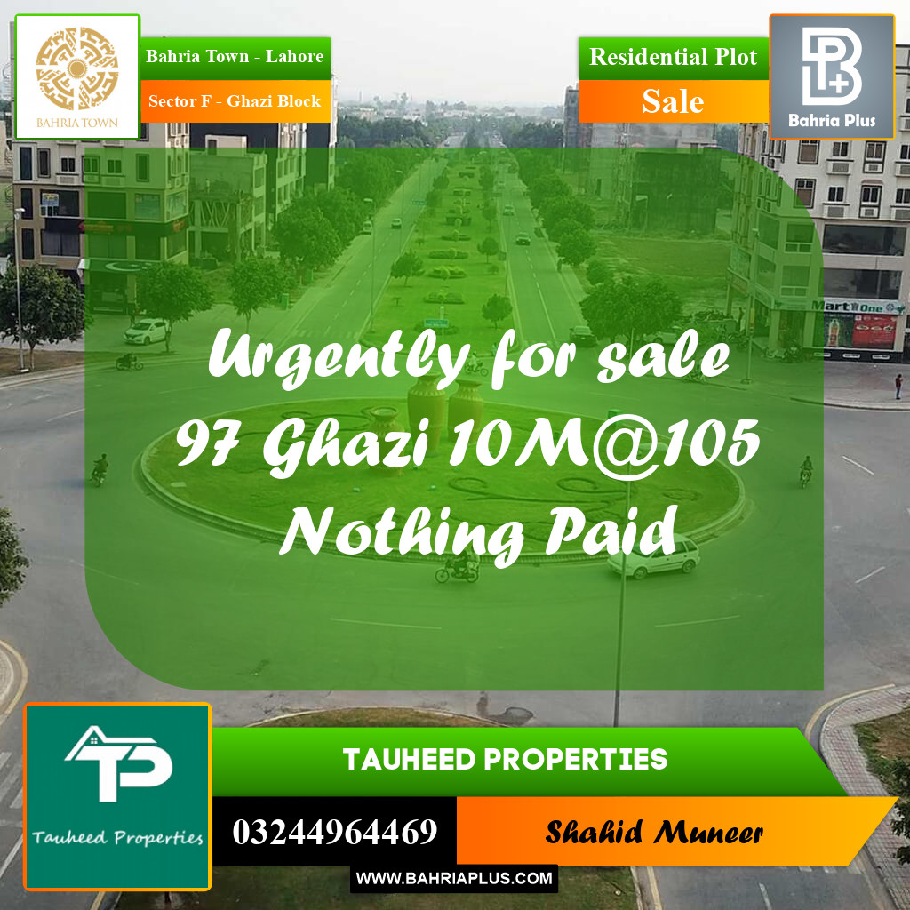 10 Marla Residential Plot for Sale in Sector F - Ghazi Block -  Bahria Town, Lahore - (BP-240441)