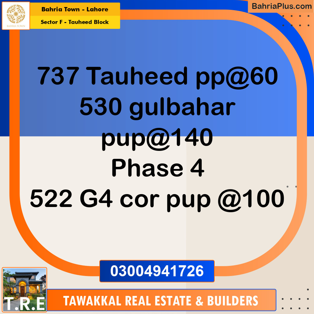 5 Marla Residential Plot for Sale in Sector F - Tauheed Block -  Bahria Town, Lahore - (BP-240459)