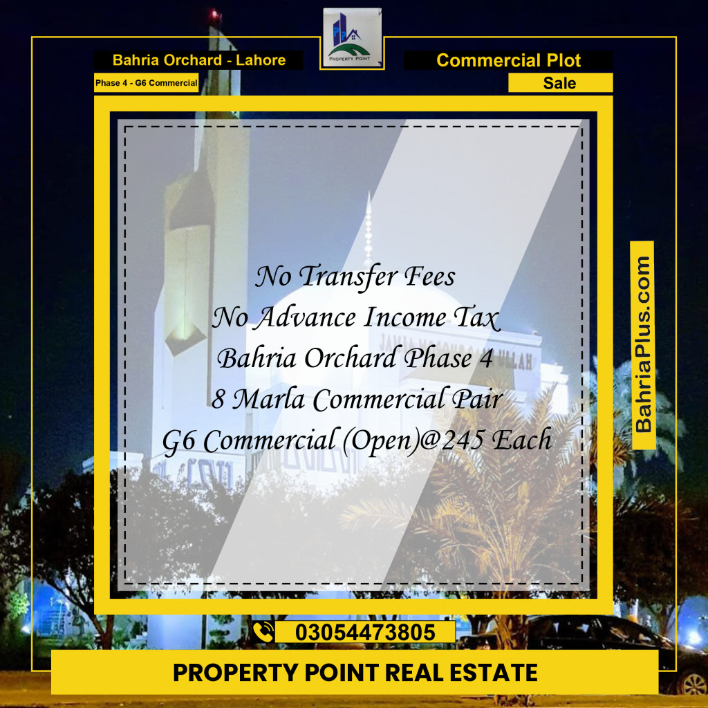 8 Marla Commercial Plot for Sale in Phase 4 - G6 Commercial -  Bahria Orchard, Lahore - (BP-240469)