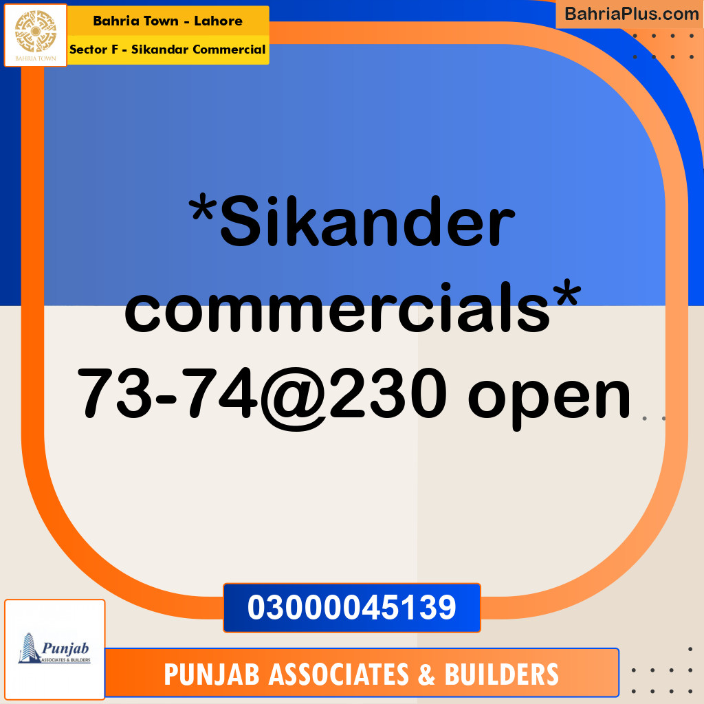 5.33 Marla Commercial Plot for Sale in Sector F - Sikandar Commercial -  Bahria Town, Lahore - (BP-240500)