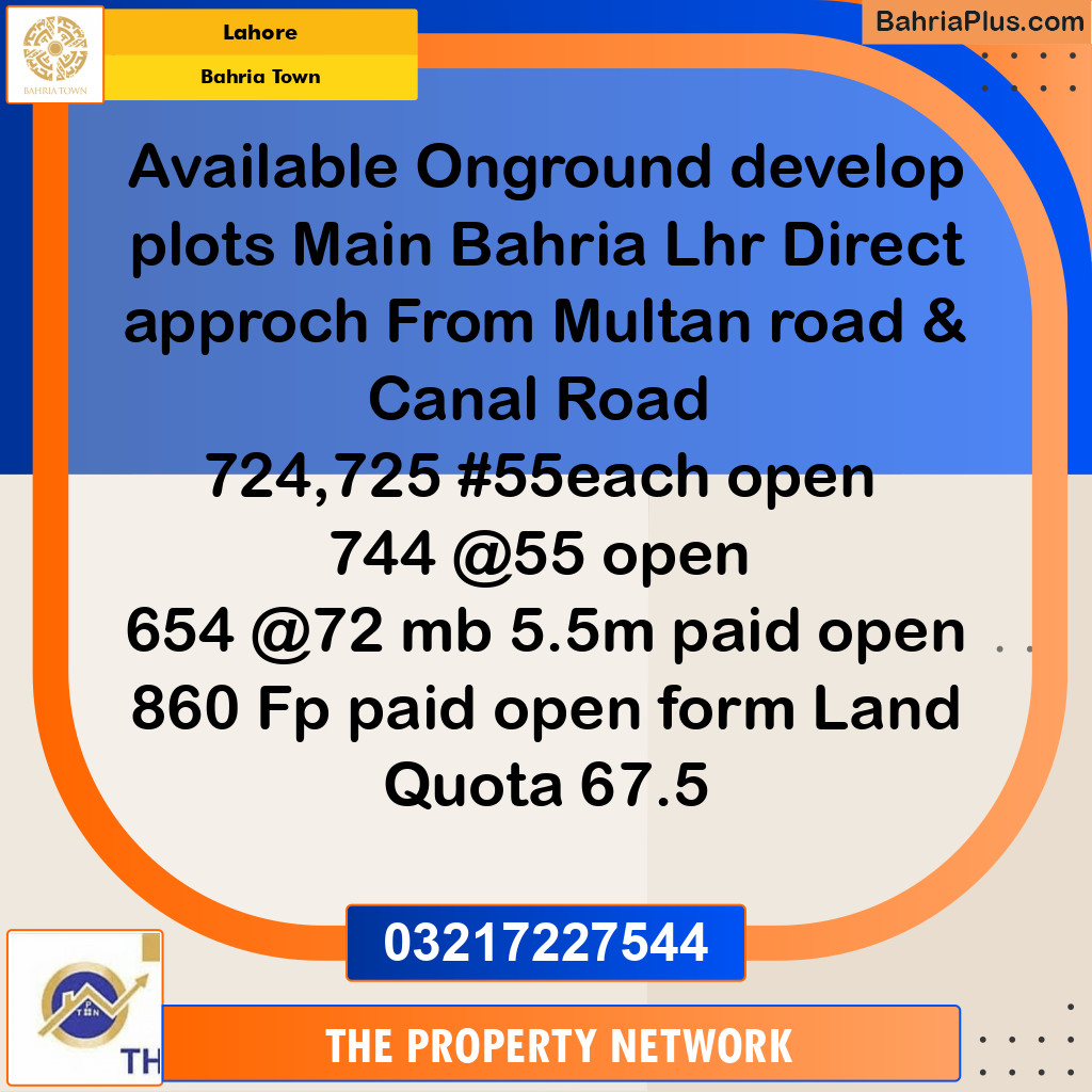 5 Marla Residential Plot for Sale in Bahria Town, Lahore - (BP-240528)