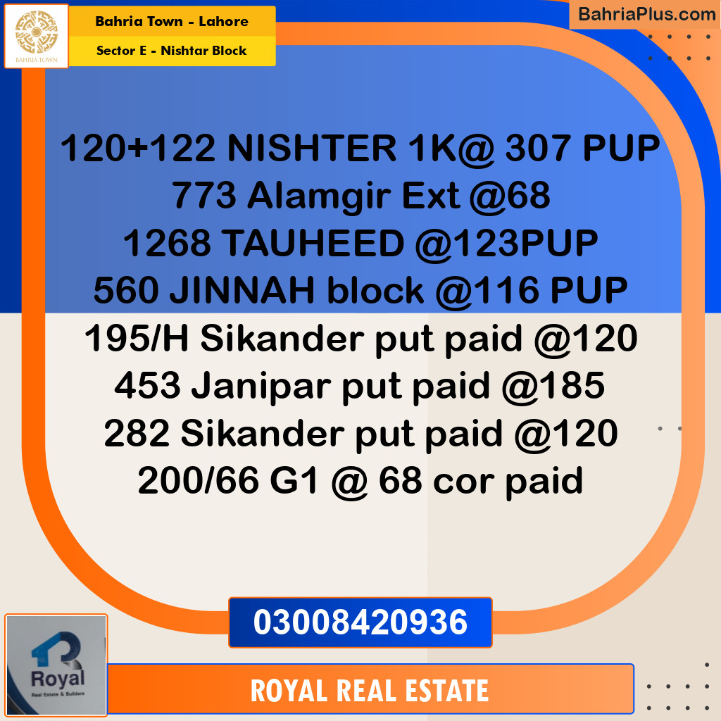 20 Marla Residential Plot for Sale in Sector E - Nishtar Block -  Bahria Town, Lahore - (BP-240547)