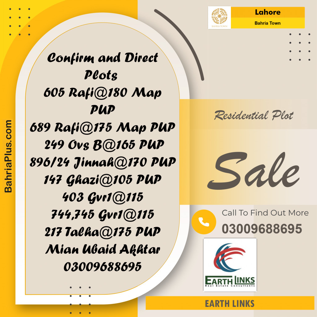 Residential Plot for Sale in Bahria Town, Lahore - (BP-240553)